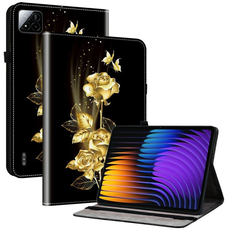 Θηκη Κινητου Xiaomi Pad 7 / 7 Pro Χρυσά Τριαντάφυλλα Και Πεταλούδες