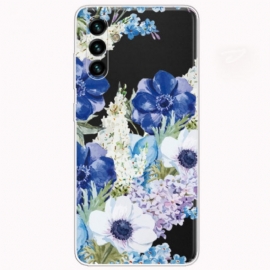 Θήκη Samsung Galaxy A13 5G / A04s Ακουαρέλα Μπλε Λουλούδια