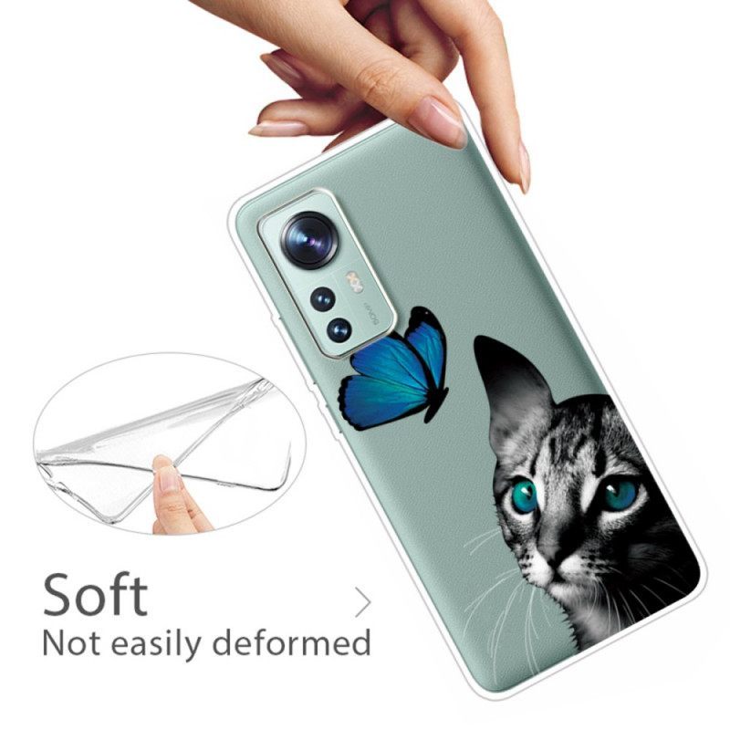 Θήκη Xiaomi 12 Pro Γάτα Και Πεταλούδα Σιλικόνης