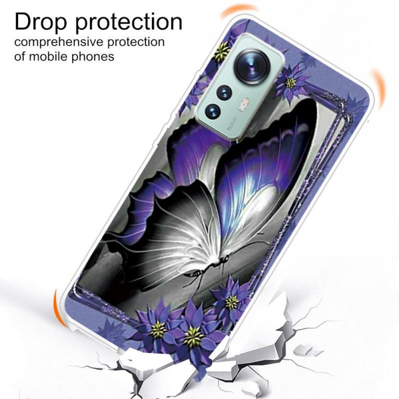Θήκη Xiaomi 12 Pro Μωβ Πεταλούδα Σιλικόνη