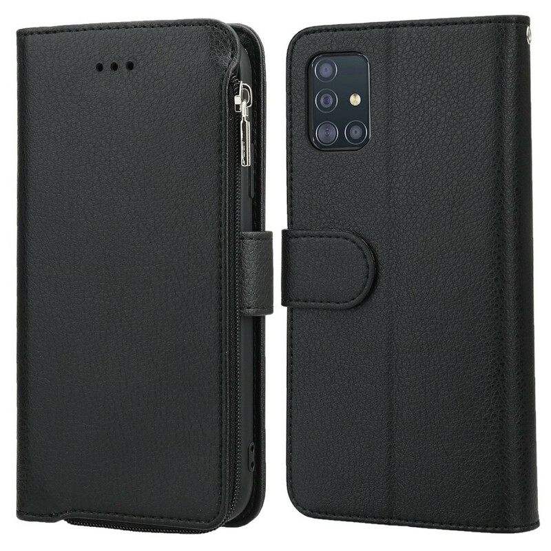 Κάλυμμα Samsung Galaxy A51 Τσέπη Με Φερμουάρ Σε Δερμάτινο Στυλ Μικροϊνών