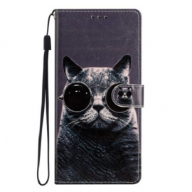 Θήκη Flip Google Pixel 7A με κορδονι Γυαλιά Strappy Cat